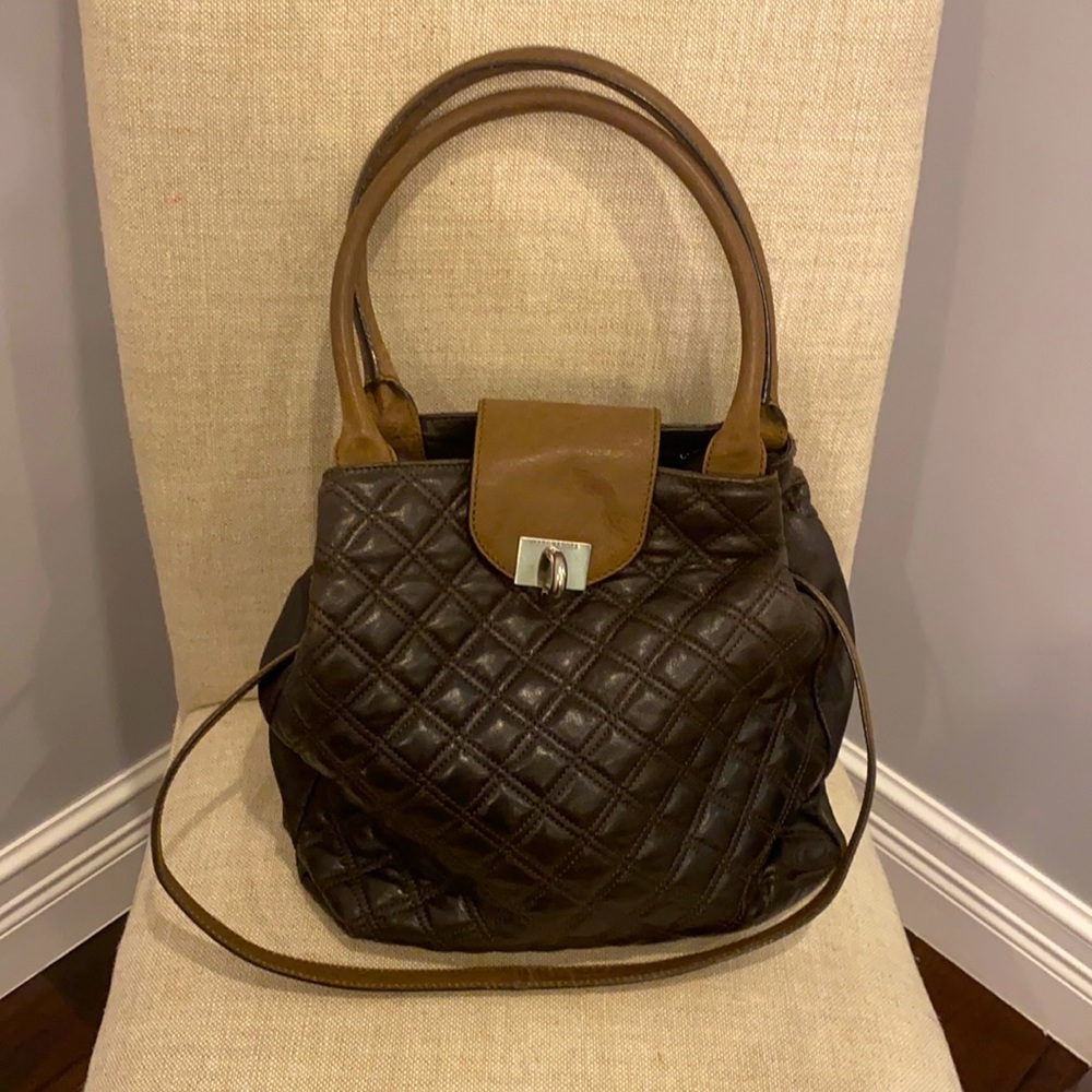 Marc Jacobs brown Leather quilted satchel with long strap